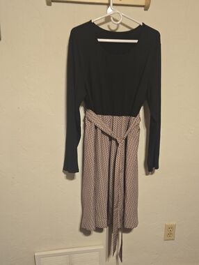 Black Top with Patterned Tie-Waist Skirt Dress